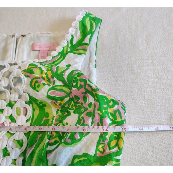 Lilly Pulitzer Rosie Shift Dress Size 4 Green Pink Tropical Print Cotton - Picture 7 of 10
